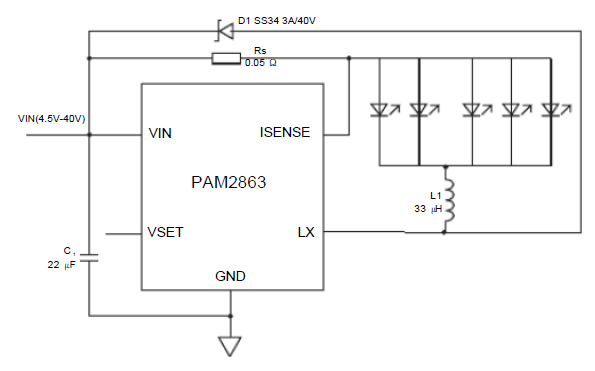 PAM2863带内部开关的2A LED驱动器数据手册免费下载