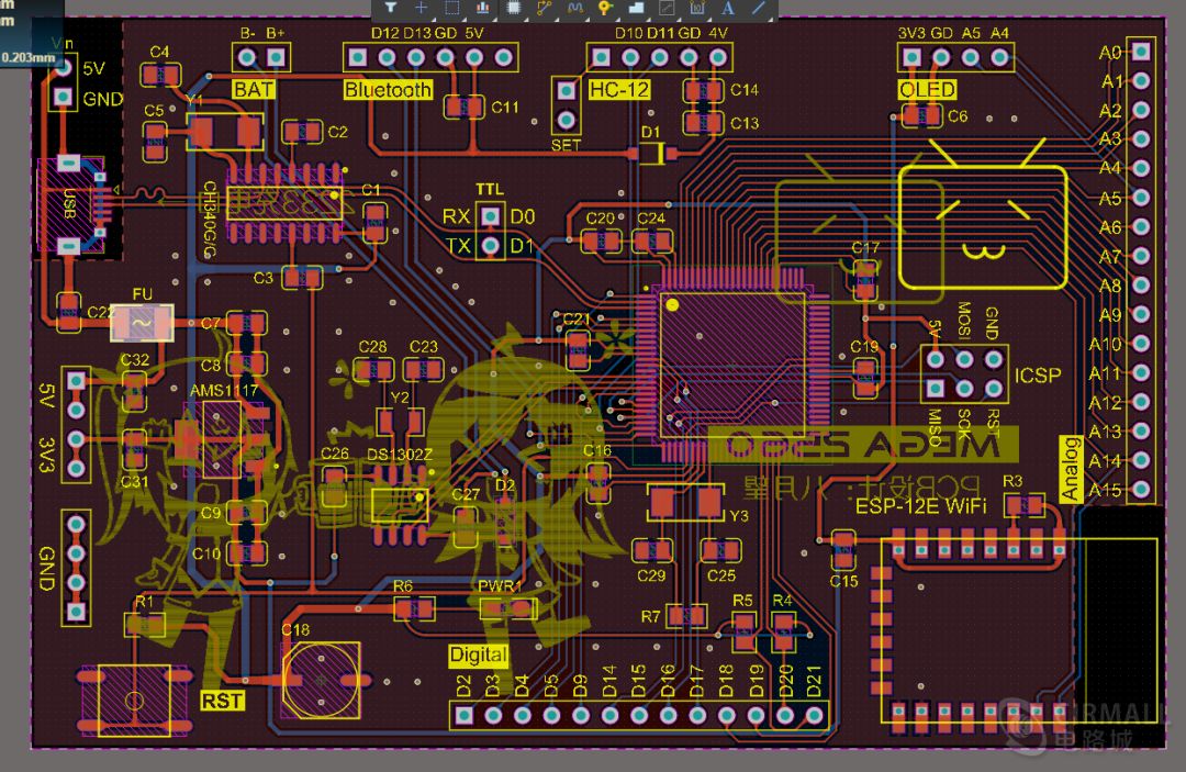 自制arduino mega2560开发板电路图和pcb