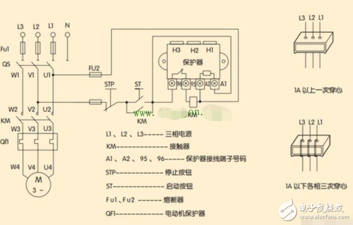 电动机综合保护器和交流接触器接线图