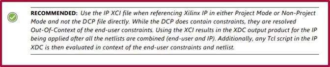 赛灵思建议：使用IP xci文件代替dcp格式的文件