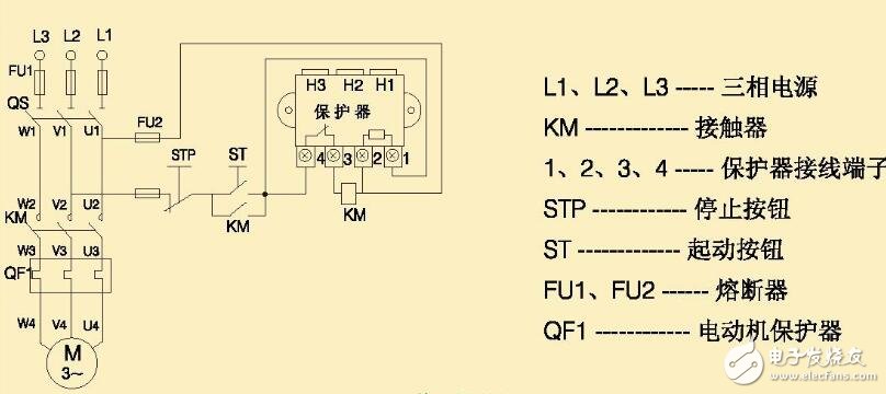 电动机综合保护器和交流接触器接线图