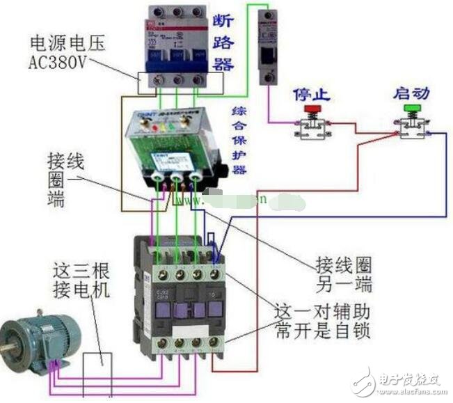 电动机综合保护器和交流接触器接线图
