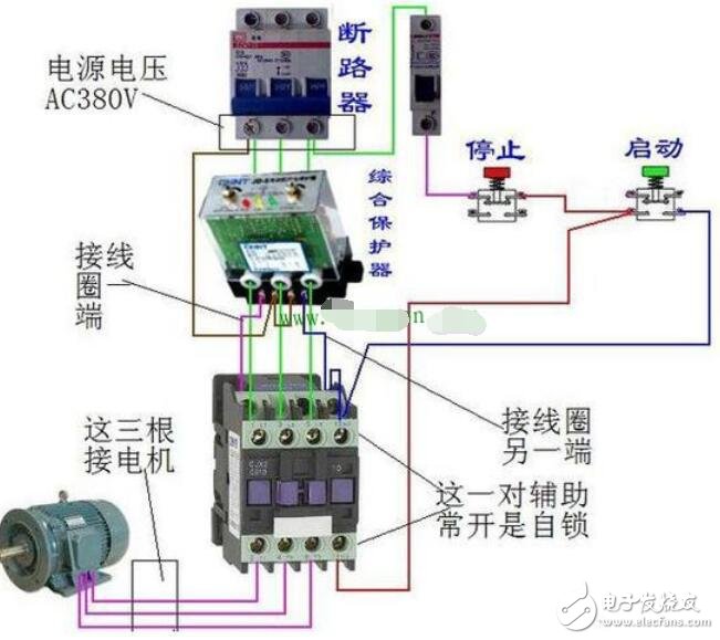 電動機綜合保護器和交流接觸器接線圖