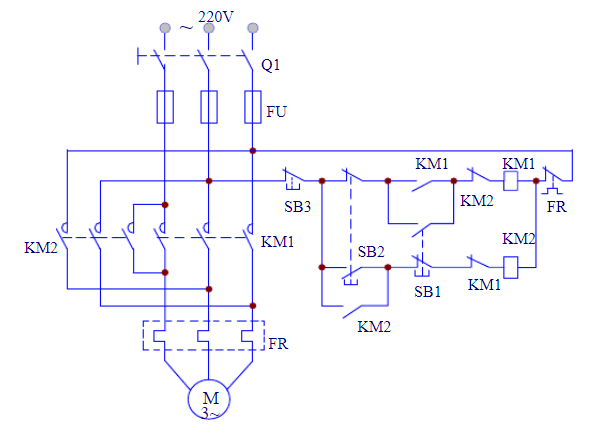 三相鼠笼式电动机变极调速控制电路图