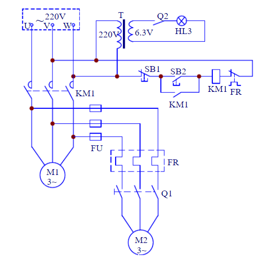三相鼠笼式电动机变极调速控制电路图