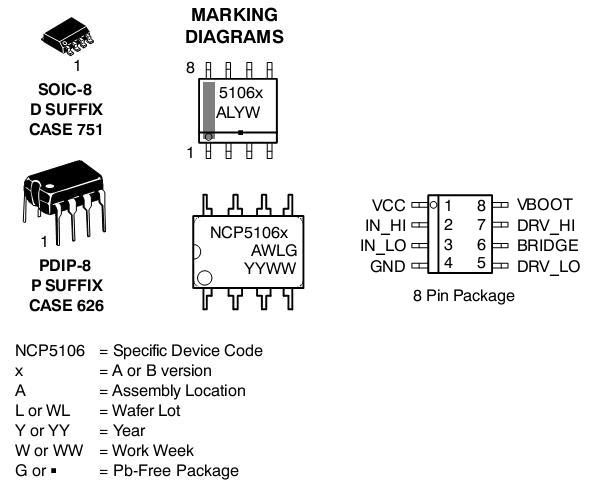 NCP5106 MOSFET / IGBT驱动器 高压 高压侧和低压侧
