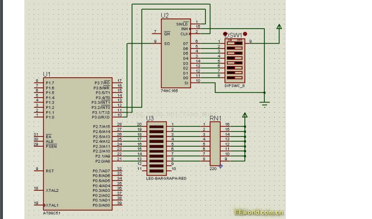 并口转串口器件74hc165的proteus应用仿真实例-电子电