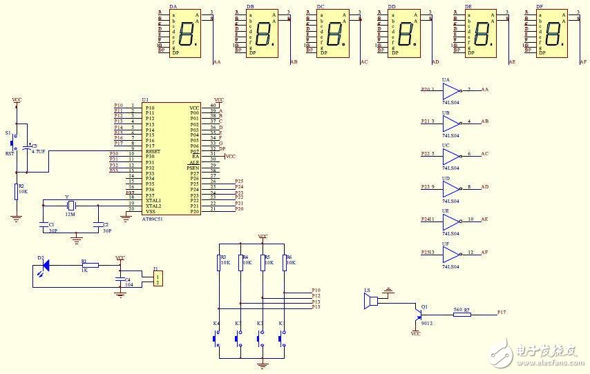 AT89S51單片機對6位LED數碼管實現顯示時計方式的設計