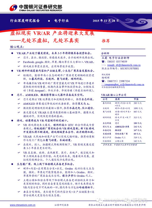 关于VR全产业链的分析和介绍