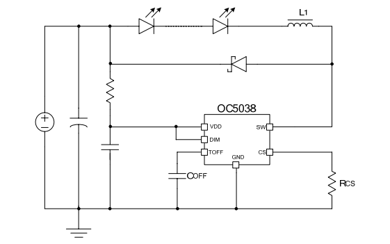 OC5038内置MOS开关降压型LED恒流驱动器的数据手册免费下载