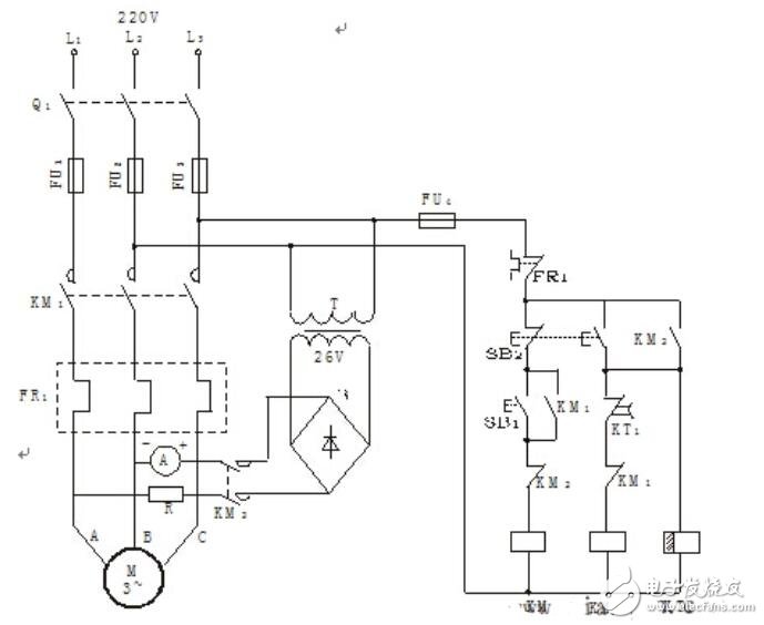 能耗制动电路图时间继电器实现异步电动机能耗制动的控制线路图电动机