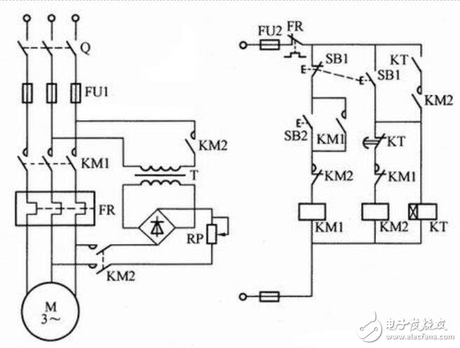 時間繼電器控制電動機(jī)能耗制動線路圖