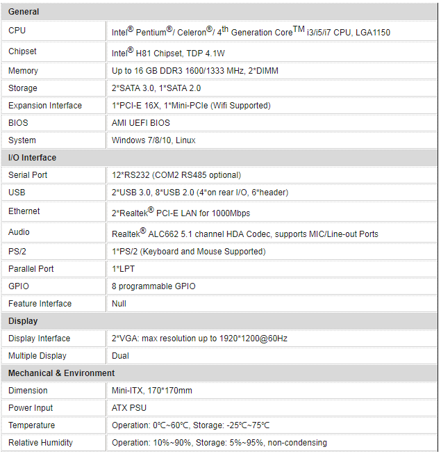 信步科技SV1-H812C嵌入式主板介绍