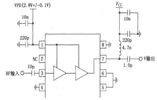 RF2324构成的1880MHz内部集电极偏置放大器应用电路图