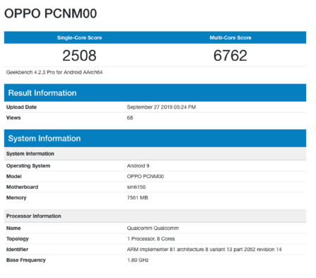 OPPO K5跑分曝光单核心成绩为2508分多核...