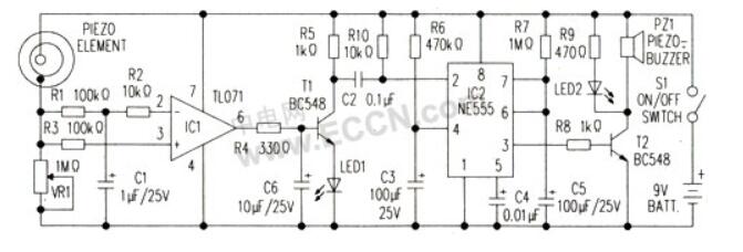 振動傳感器應用電路_四款壓電陶瓷振動傳感器報警電路