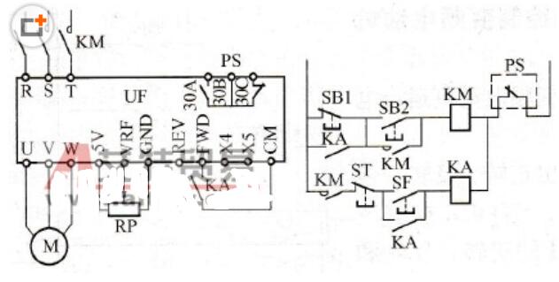 用继电器控制变频器电路图