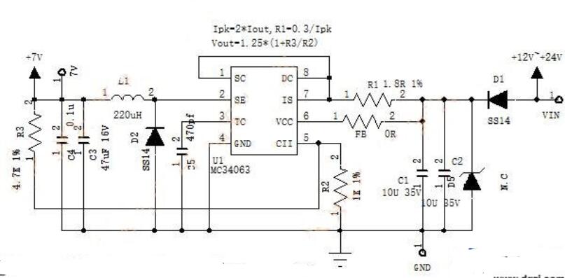 MC34063构成的降压电路