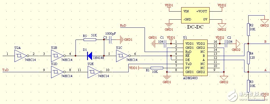 基于RS-485接口的信号隔离自收发电路设计