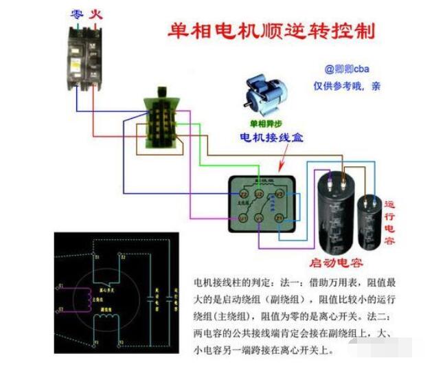 倒顺开关单相电机正反转接线图