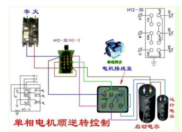 倒顺开关单相电机正反转接线图