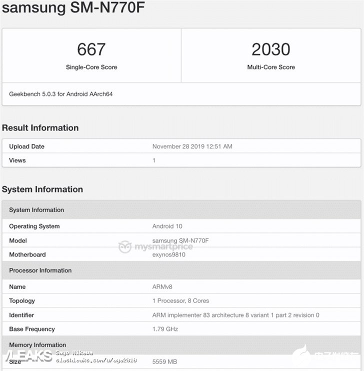 三星galaxynote10lite跑分曝光采用三星第二代10nm工艺8核心架构