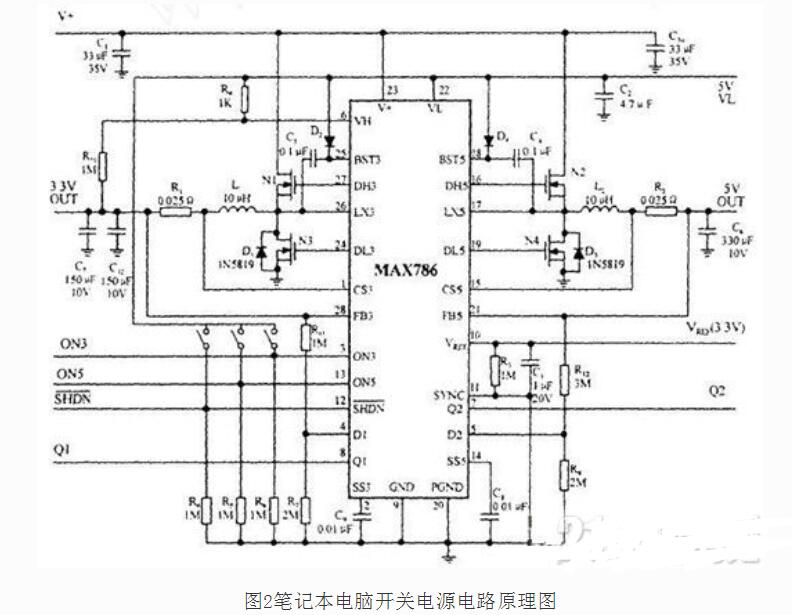 MAX786构成的笔记本电脑开关电源电路