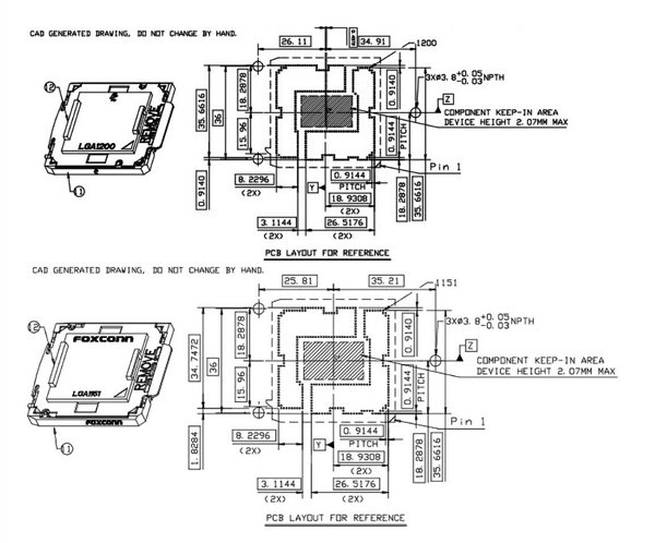 Intel LGA1200接口尺寸图曝出，整体布局有调整