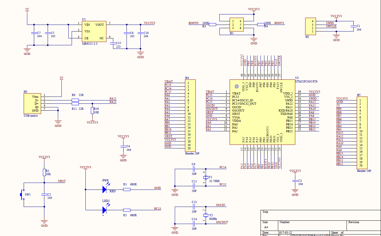 stm32f103c8t6开发板的电路原理图免费下载