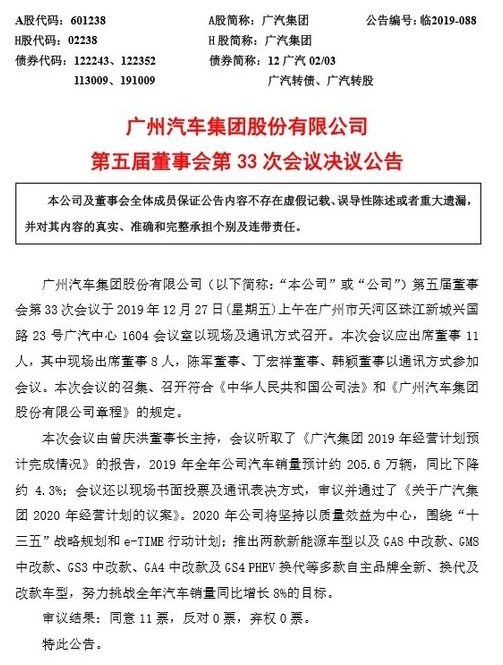 广汽集团2020年经营战略计划分析