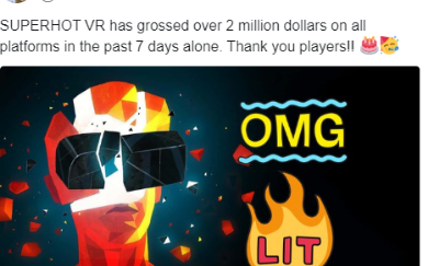 《SUPERHOT VR》一周收入超200万美元...