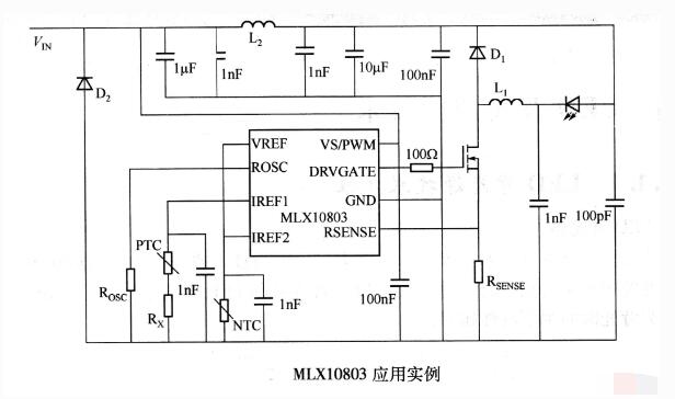 LED驱动器MLX10803的典型应用电路