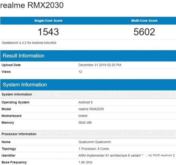 Realme 5i现身跑分库,运行基于Andro...