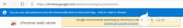 新Edge訪問Chrome擴展商店被谷歌提示警告