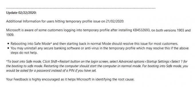 微软Windows 10修复补丁KB4532693会导致文件丢失