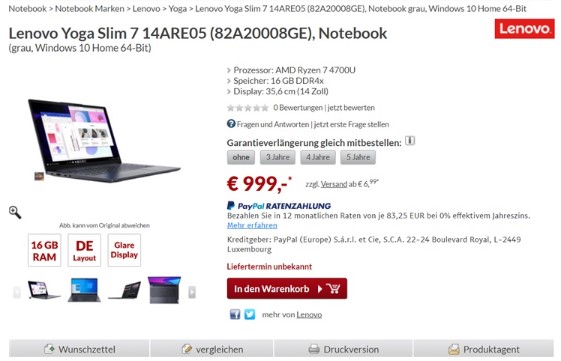 联想YOGA Slim 7锐龙版上架,搭配MX 350独显