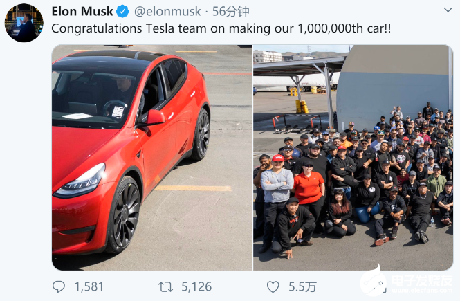 特斯拉第100万辆电动车下线 得益于2019年销...