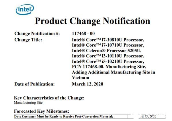 Intel宣布多款十代酷睿将由越南封装厂生产 14nm产能问题正在逐步解决