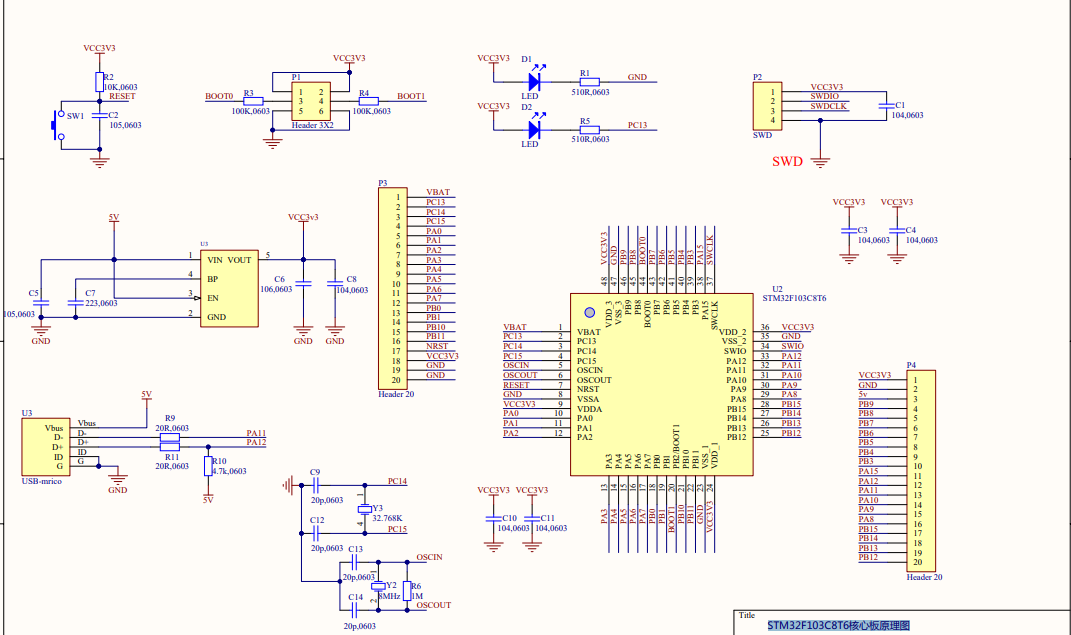 stm32f103c8t6核心板的原理图免费下载