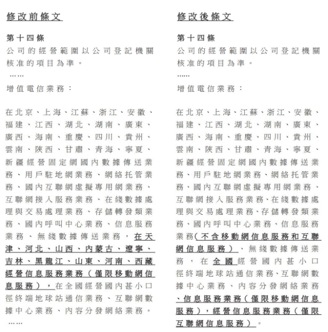 中国电信发布了修订增值电信业务的公告