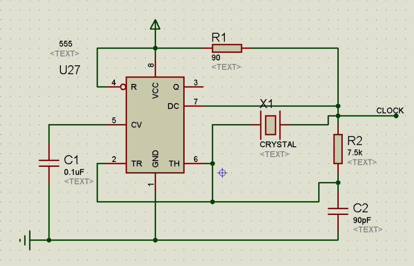 555定时器和无源晶振构成的脉冲源电路工作仿真电路和