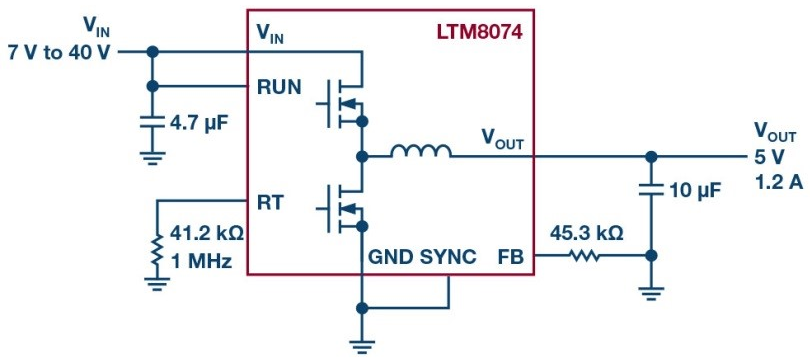 ADI 1.2A负载点µModule稳压器，进一步优化EMI性能和轻载效率