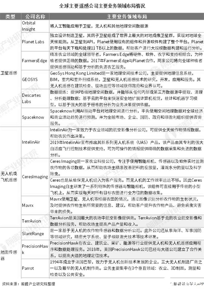 全球主要遥感公司主要业务领域布局情况