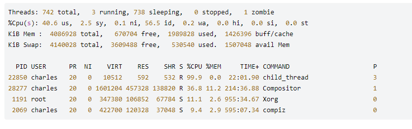 虚拟机：查看linux线程的CPU占用率的方法