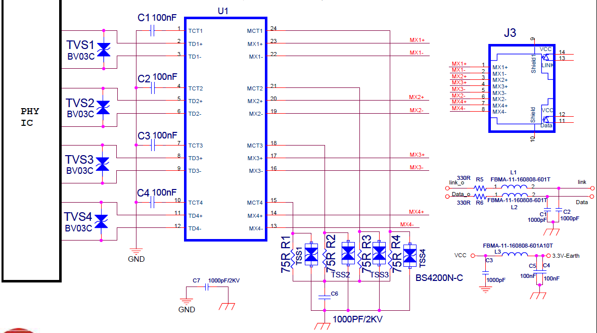 千兆网口emc设计标准电路原理图资料合集免费下载