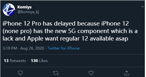 由于5G基带部件缺货,苹果iPhone 12或将...