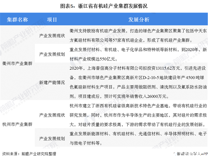 图表5：浙江省有机硅产业集群发展情况