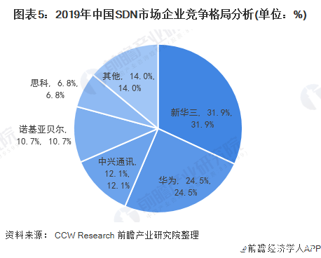 圖表5：2019年中國SDN市場企業(yè)競爭格局分析(單位：%)