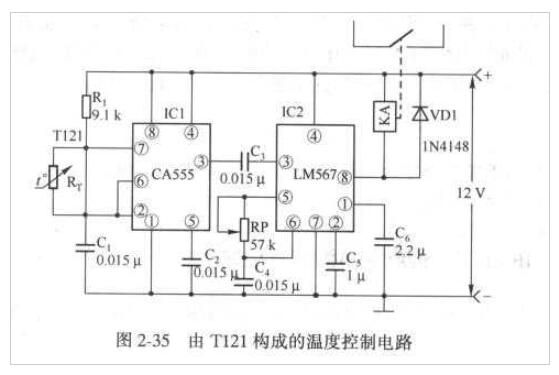 温度传感器T121构成的温度控制电路