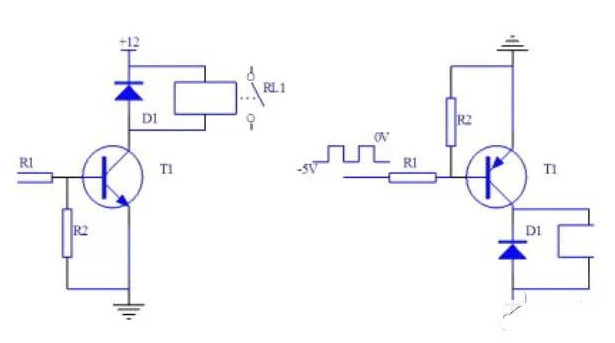晶体管饱和导通,集电极变为低电平,因此继电器线圈通电,触点 rl1 吸合
